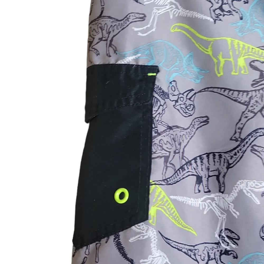 Cat & Jack boys dinosaur swim trunks gray green blue board shorts L 12-14